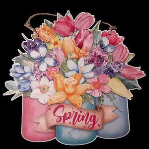 NEW! Welcome Wood Sign with Fall Flowers Reversible Spring with Bouquet on Back.